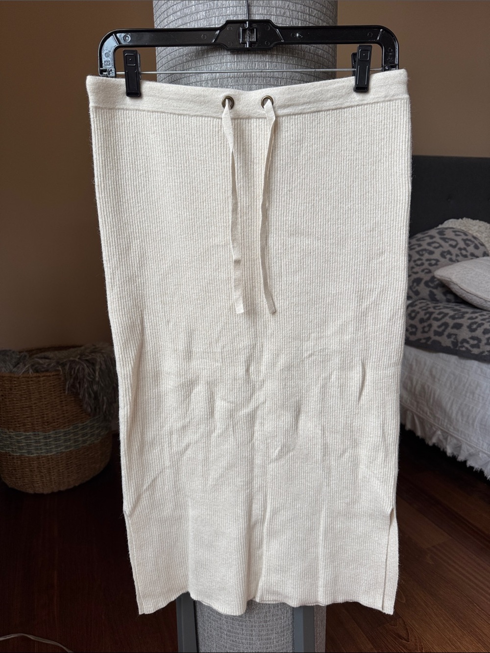 Caslon Cream Ribbed Drawstring Midi Skirt